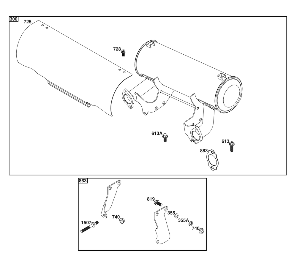 Exhaust Group Diagram and Parts List for 61E477-0015-J1 400000 - 699999 Briggs and Stratton Engine